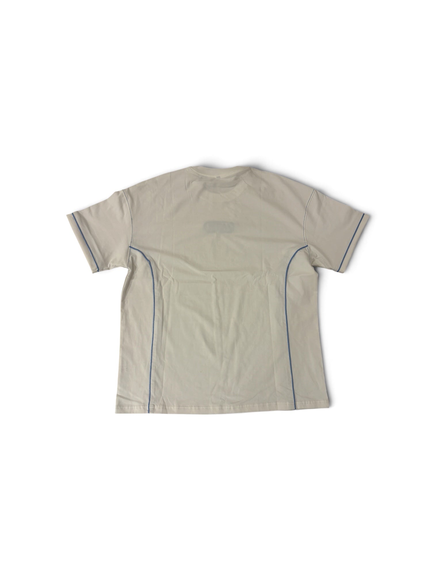Cream OATH piped crewneck tee, back view flat lay