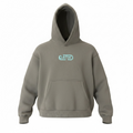 Stone grey OATH logo hoodie, front view flat lay
