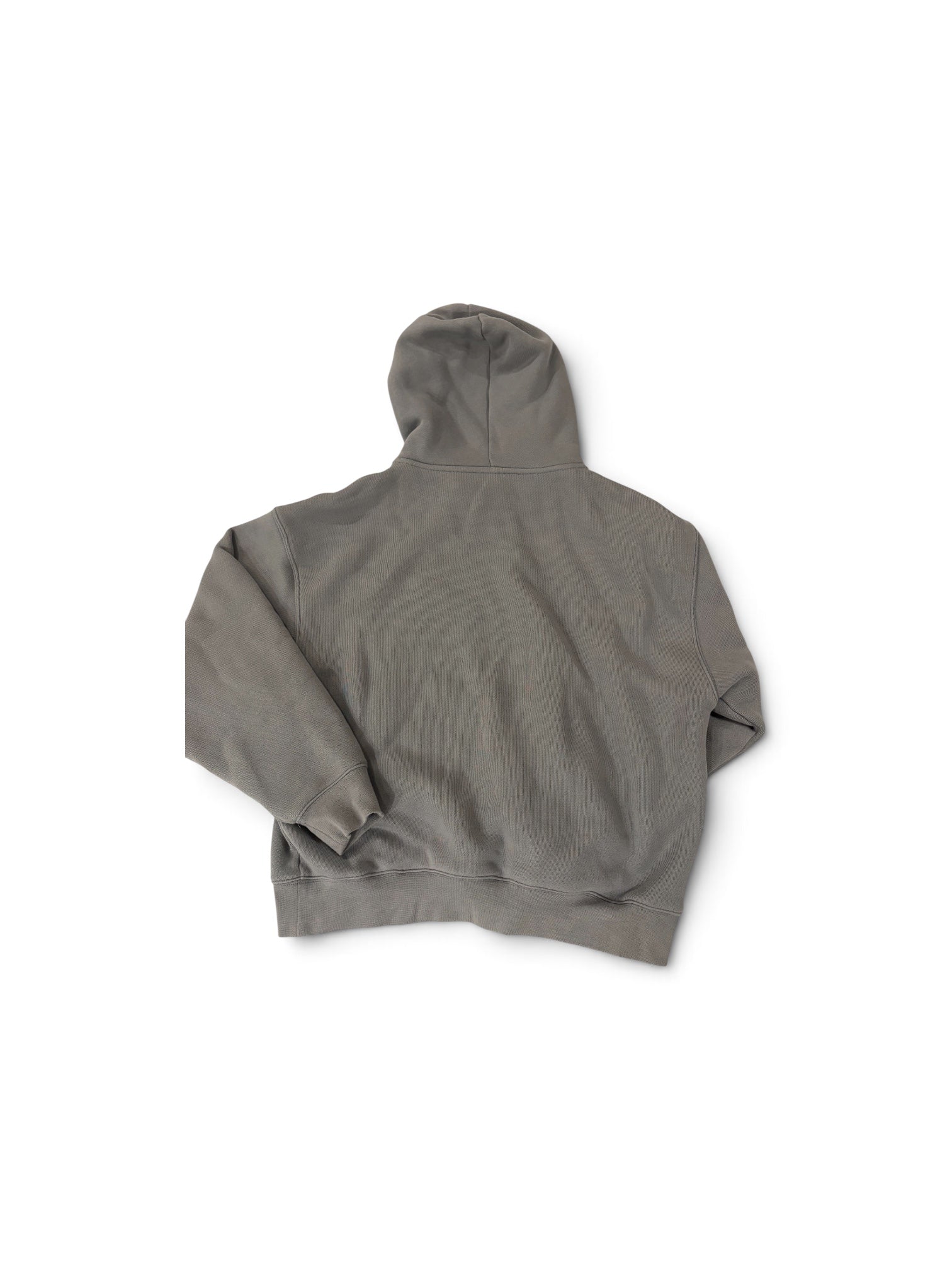 Stone grey OATH logo hoodie, back view flat lay